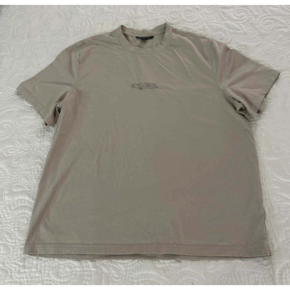 Michael Kors Crew Neck Logo Tan 100% Cotton Casual Short Sleeves Sz XL